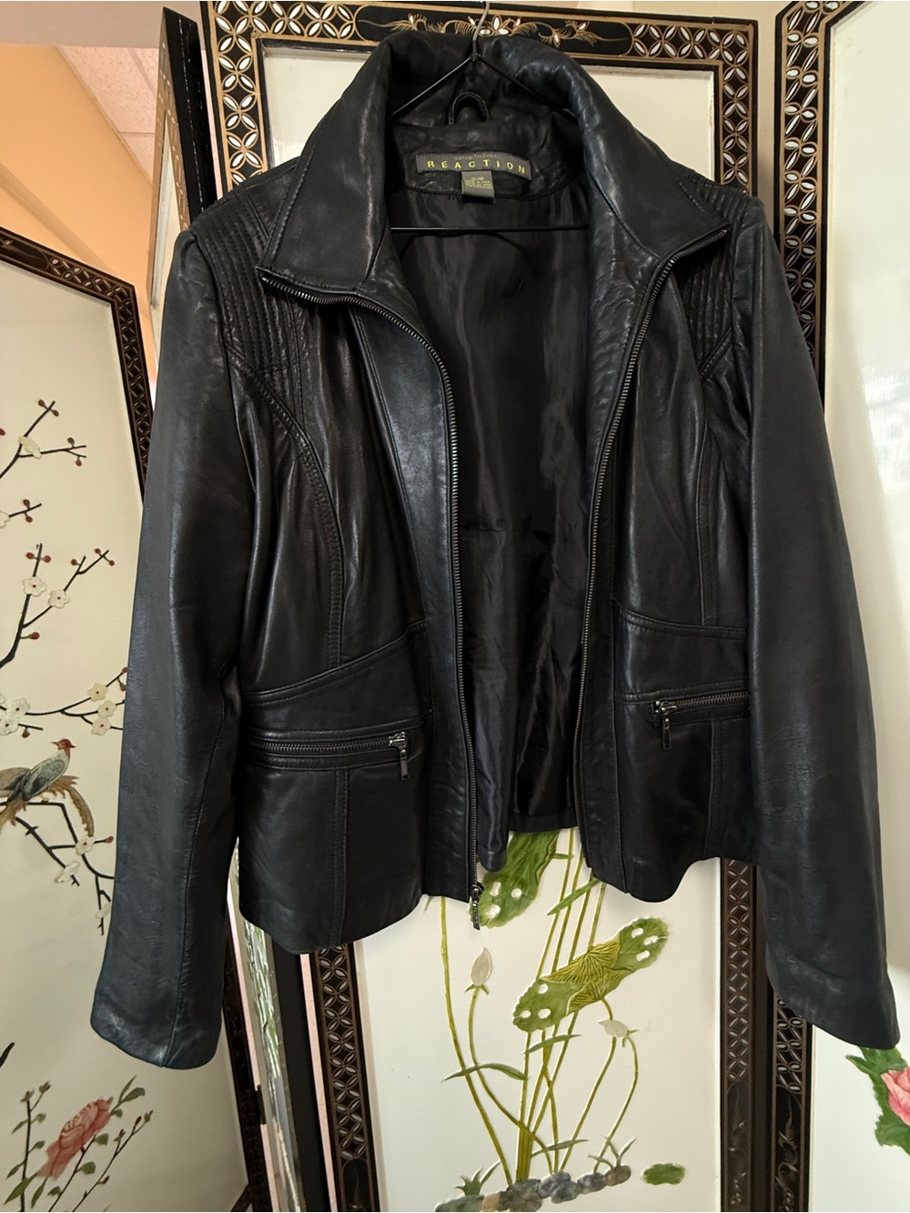 Kenneth Cole Reaction black genuine leather Moto jacket size XL STREETWEAR